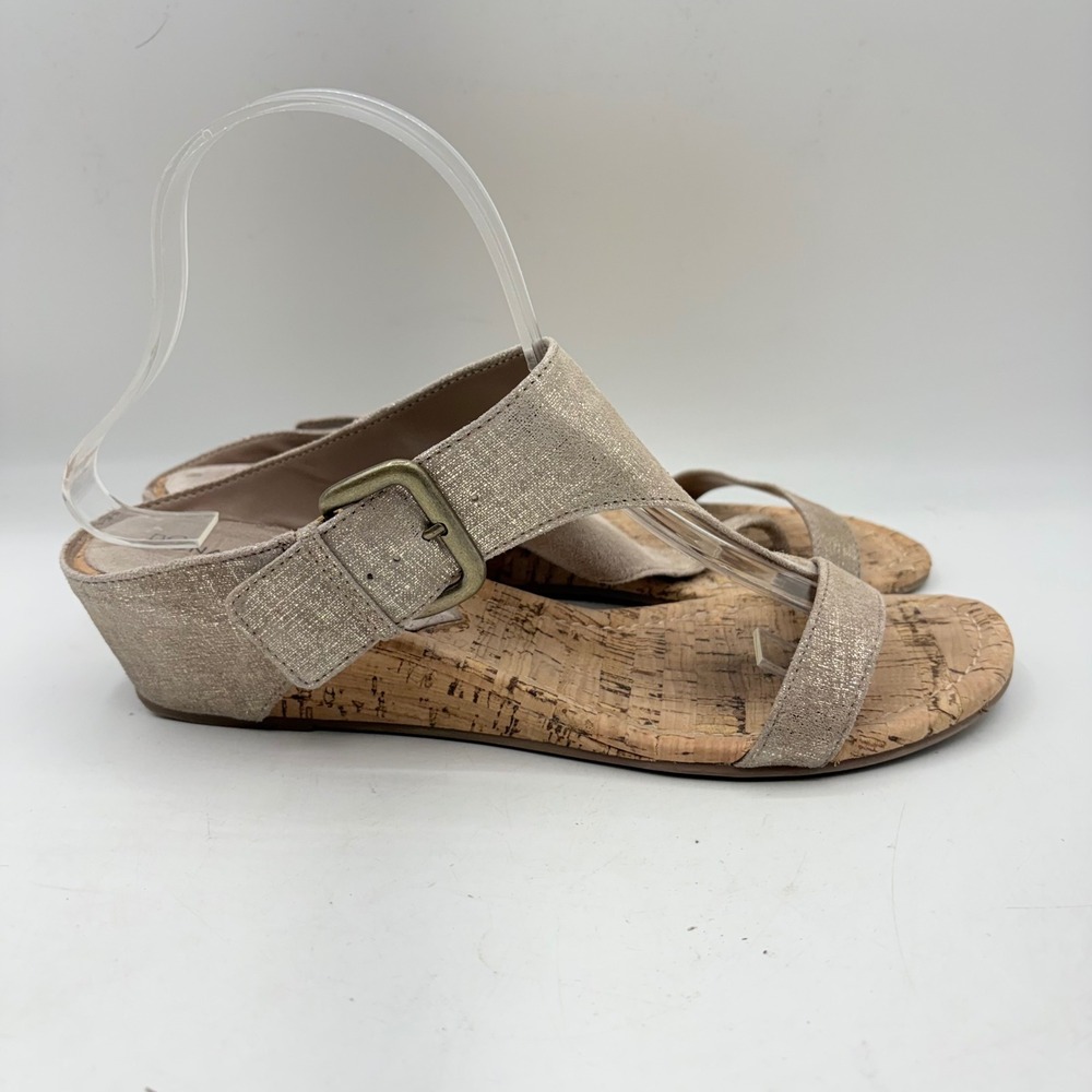 Donald Pliner Donni Metallic Gold Leather Cork Wedge Sandals Womens 10M - Picture 1 of 9
